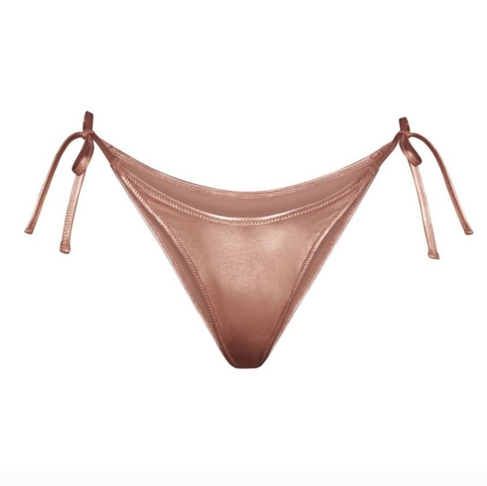 NWT SKIMS Metallic High-Waisted Side-Tie Swim Brief (Rose Gold)